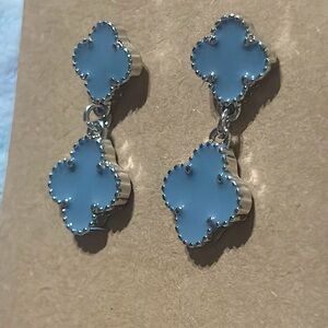 Elegant Silver and Blue Clover Earrings
